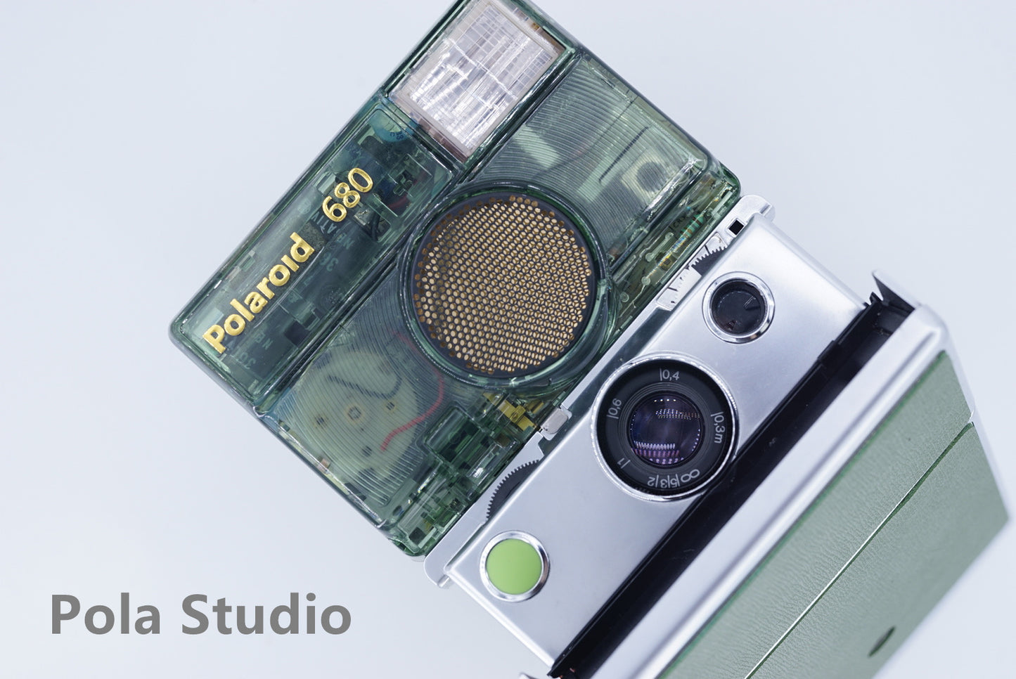 Polaroid SLR680 transparent GREEN SILVER CAMERA POWER KIT S instax camera sx70