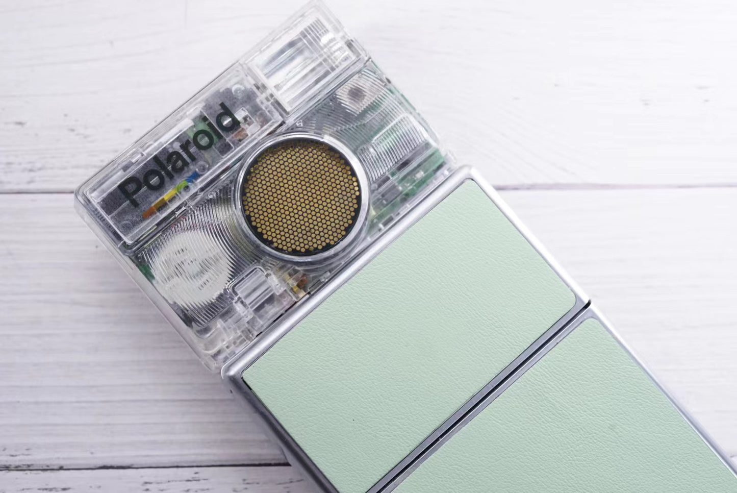 Polaoid SLR 690 MINT GREEN Custom Edition transparent  and sliver body