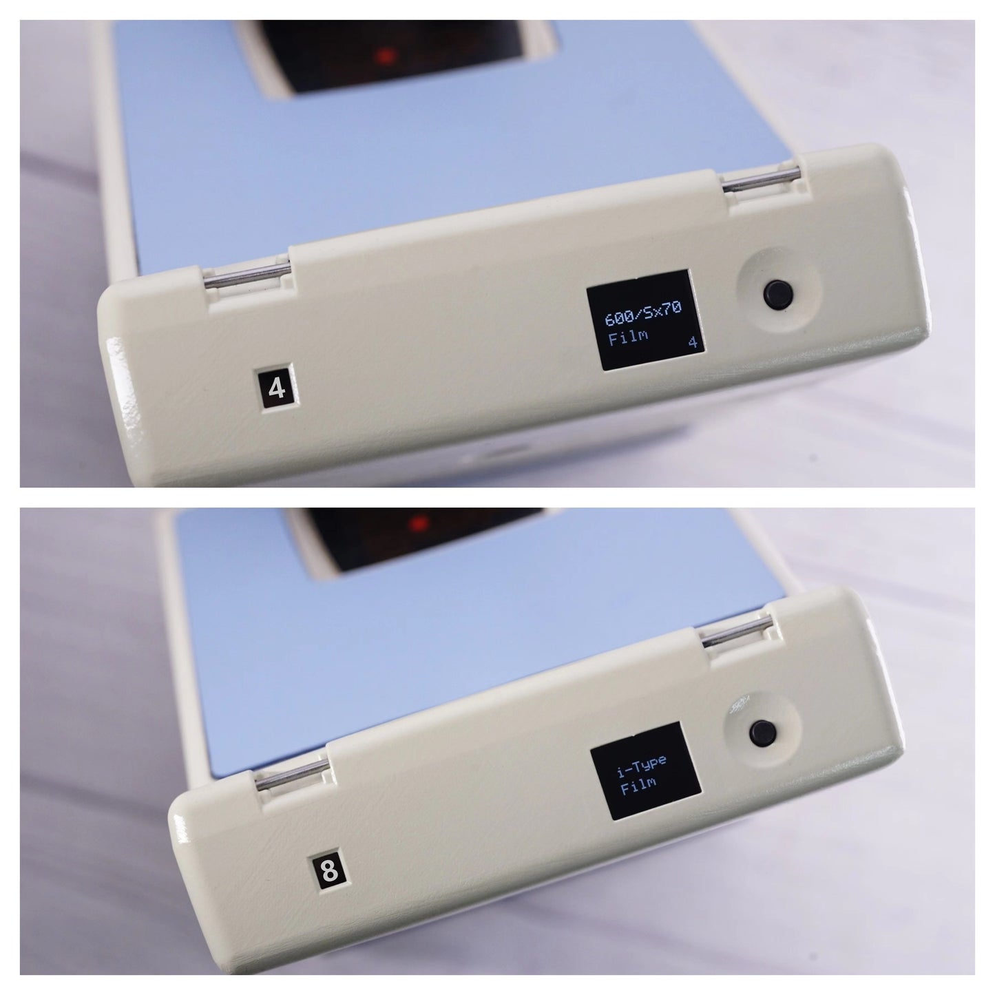 Power kit evo*Polaroid SX70 SONAR Transparent vision ISO600 WHITE VERSION BLUE Shutter button