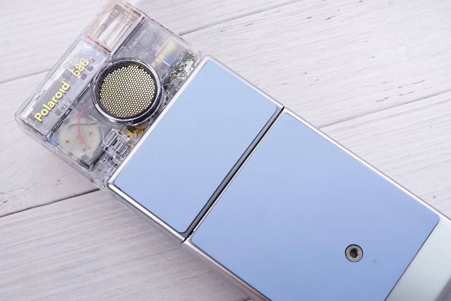 Polaroid SLR680 Transparent vision ISO600 BABY BLUE Shutter button EVO POWER KIT