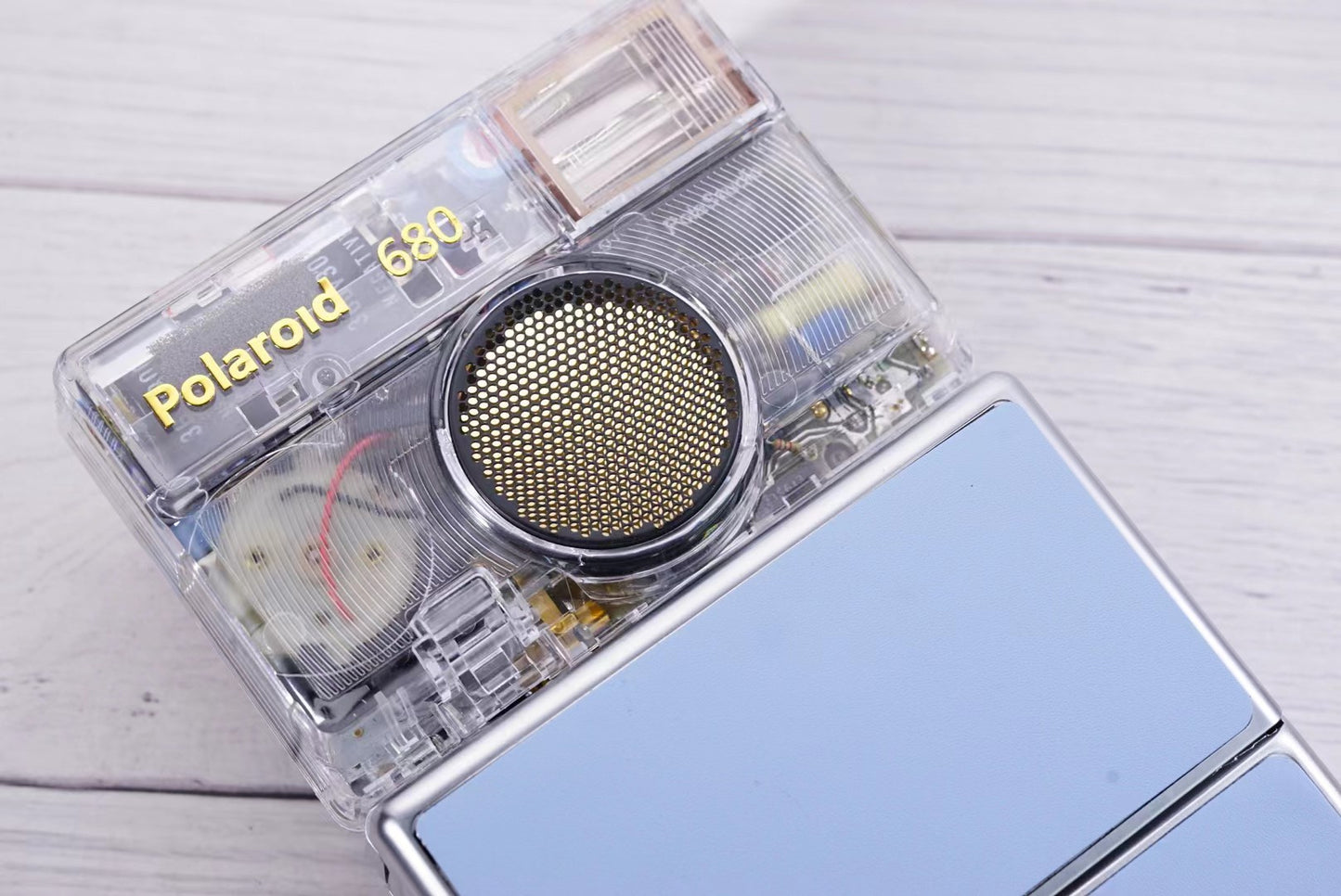 Polaroid SLR680 Transparent vision ISO600 BABY BLUE Shutter button EVO POWER KIT