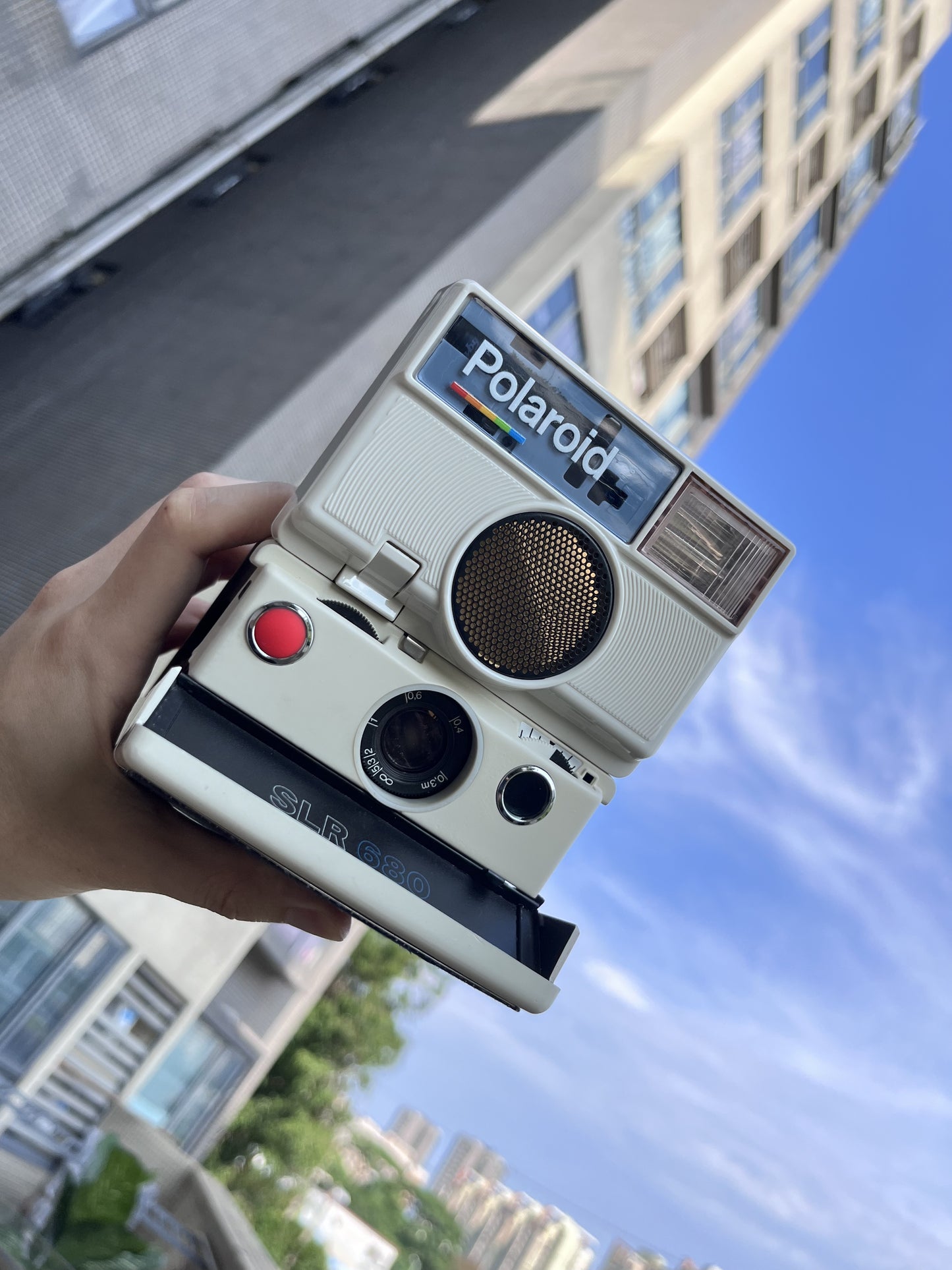 Polaroid SLR 680 White&Blue Body red shutter button Custom Edition