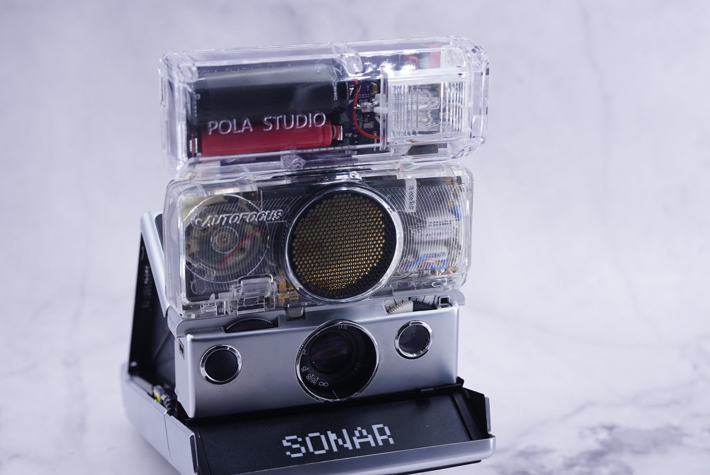 NEW PCB*Polaroid SX 70 Sonar Camera CLEAR HOUSING transparent COVER POWER KIT S& POLA FLASH
