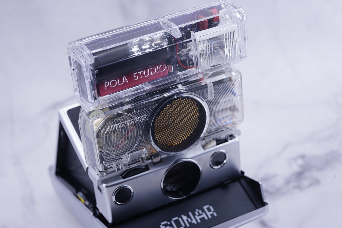 NEW PCB*Polaroid SX 70 Sonar Camera CLEAR HOUSING transparent COVER POWER KIT S& POLA FLASH
