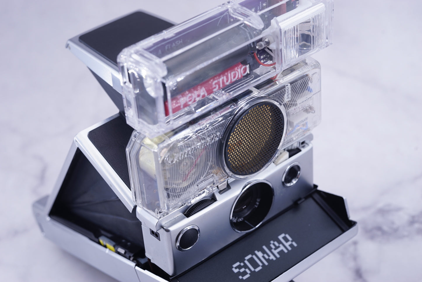 NEW PCB*Polaroid SX 70 Sonar Camera CLEAR HOUSING transparent COVER POWER KIT S& POLA FLASH