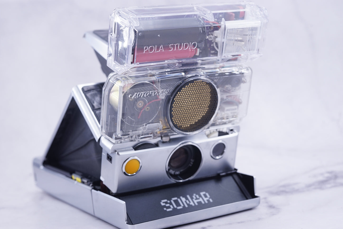 NEW PCB*Polaroid SX 70 Sonar Camera CLEAR HOUSING transparent COVER POWER KIT S& POLA FLASH