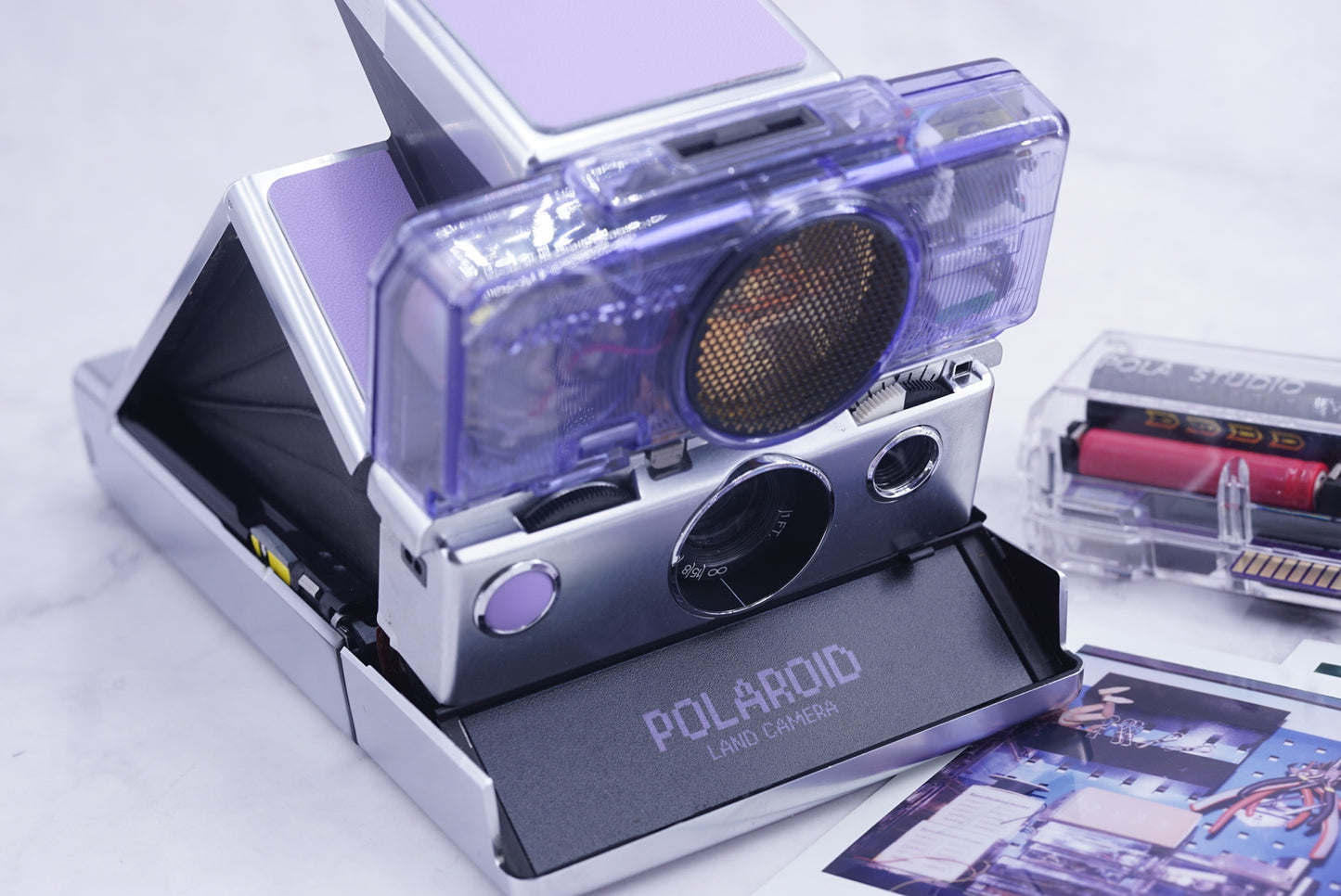 NEW PCB*Polaroid SX 70 Sonar Camera Lavender CLEAR HOUSING transparent COVER POWER KIT S& POLA FLASH
