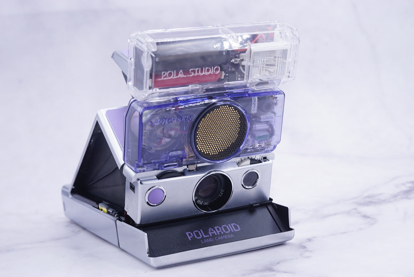 NEW PCB*Polaroid SX 70 Sonar Camera Lavender CLEAR HOUSING transparent COVER POWER KIT S& POLA FLASH
