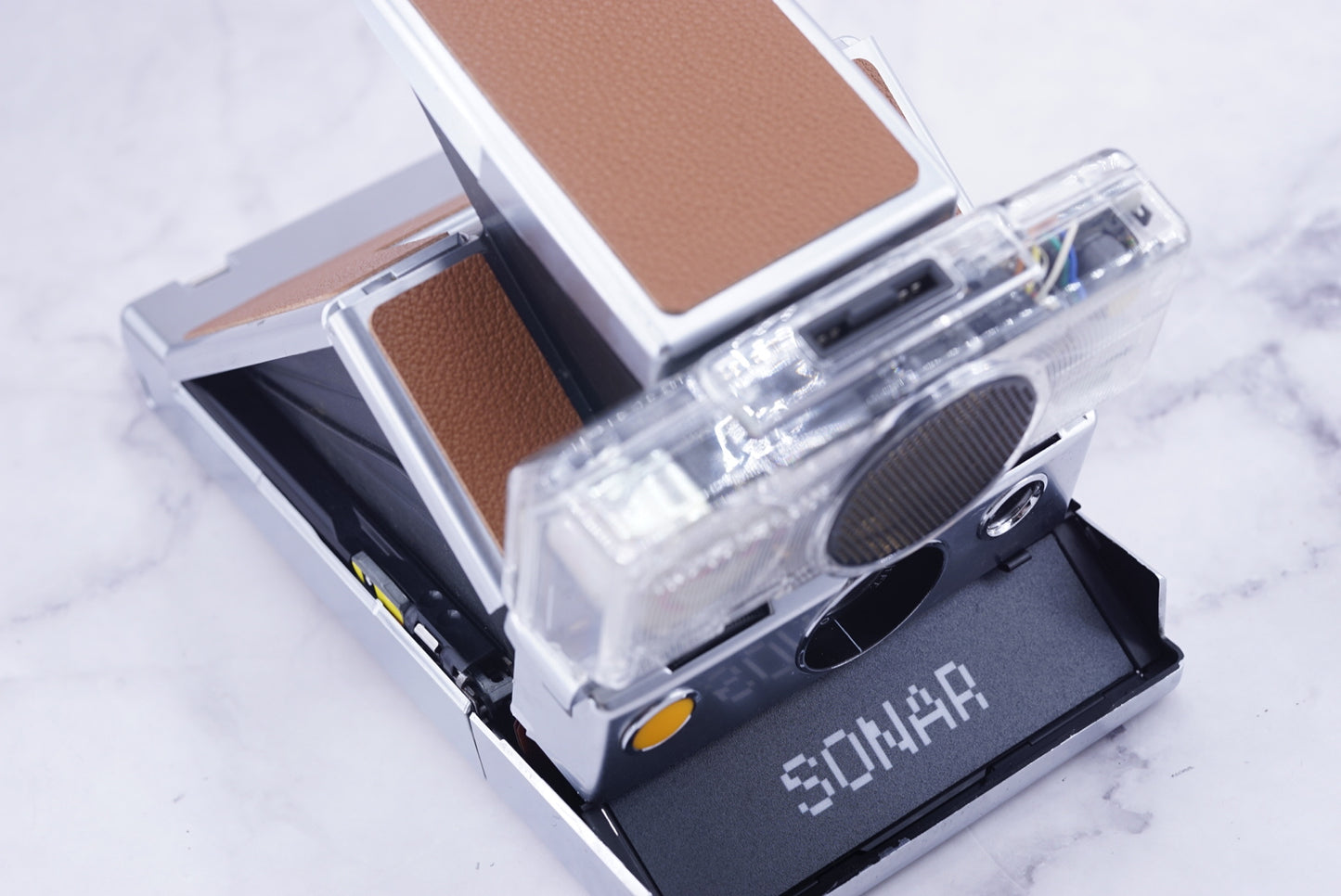 NEW PCB*Polaroid SX 70 Sonar Camera BROWN CLEAR HOUSING transparent COVER POWER KIT S