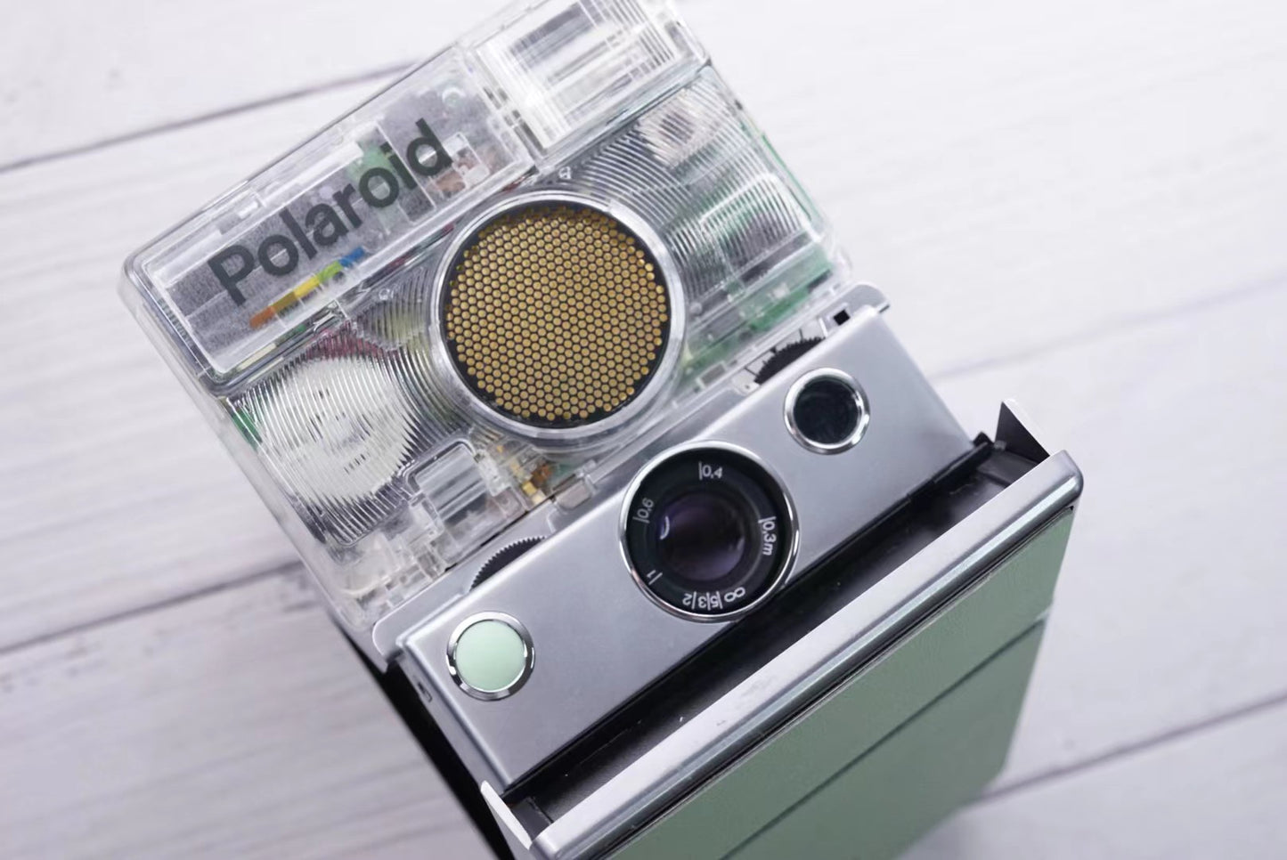 Polaoid SLR 690 MINT GREEN Custom Edition transparent  and sliver body