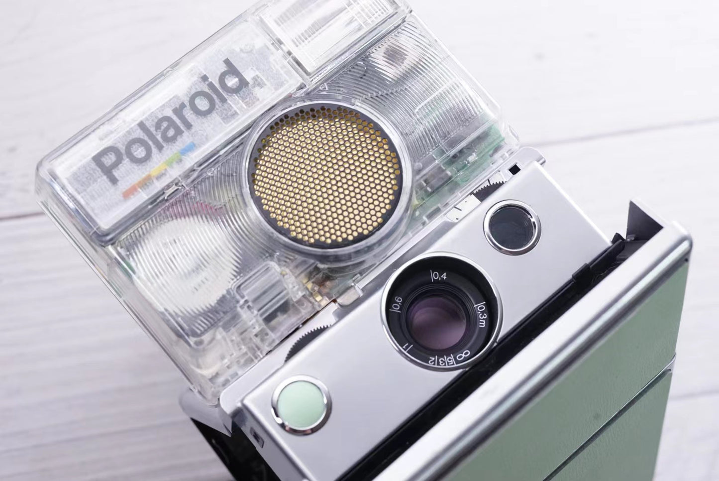 Polaoid SLR 690 MINT GREEN Custom Edition transparent  and sliver body