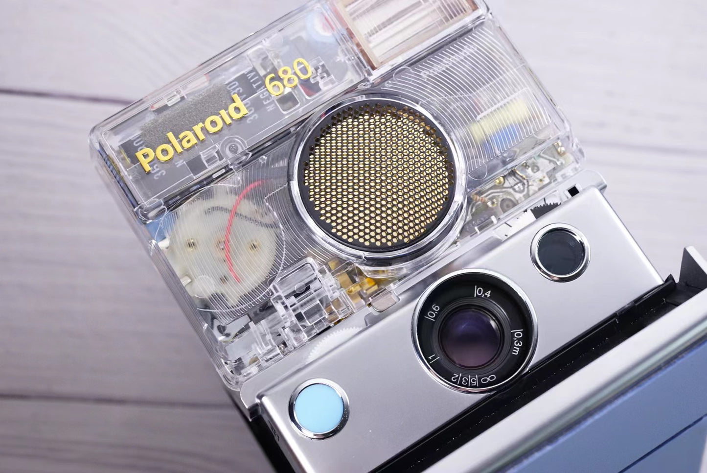 Polaroid SLR680 Transparent vision ISO600 BABY BLUE Shutter button EVO POWER KIT