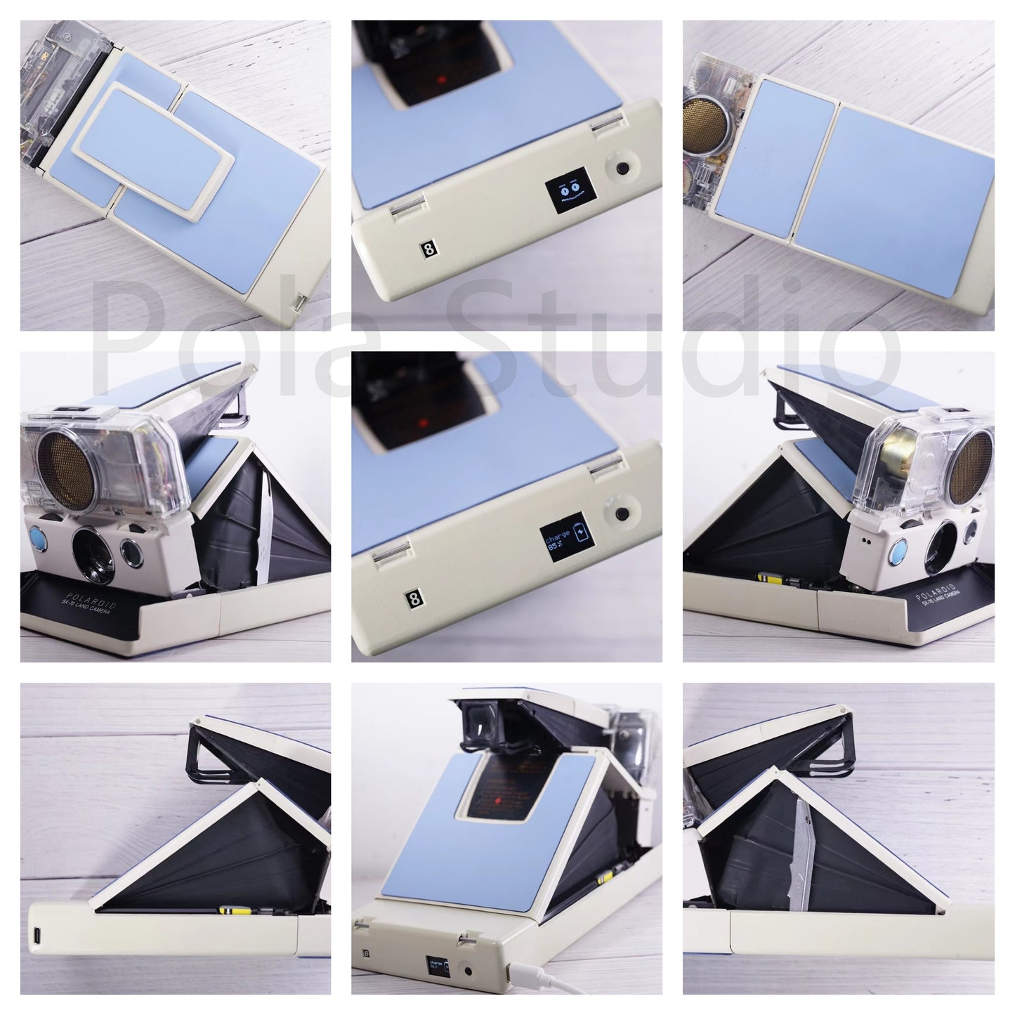 Power kit evo*Polaroid SX70 SONAR Transparent vision ISO600 WHITE VERSION BLUE Shutter button